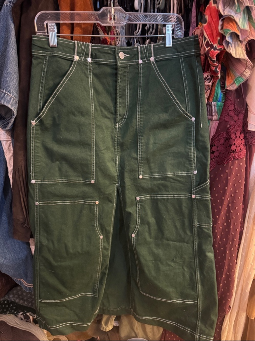 Green Workwear Pocket Maxi Skirt